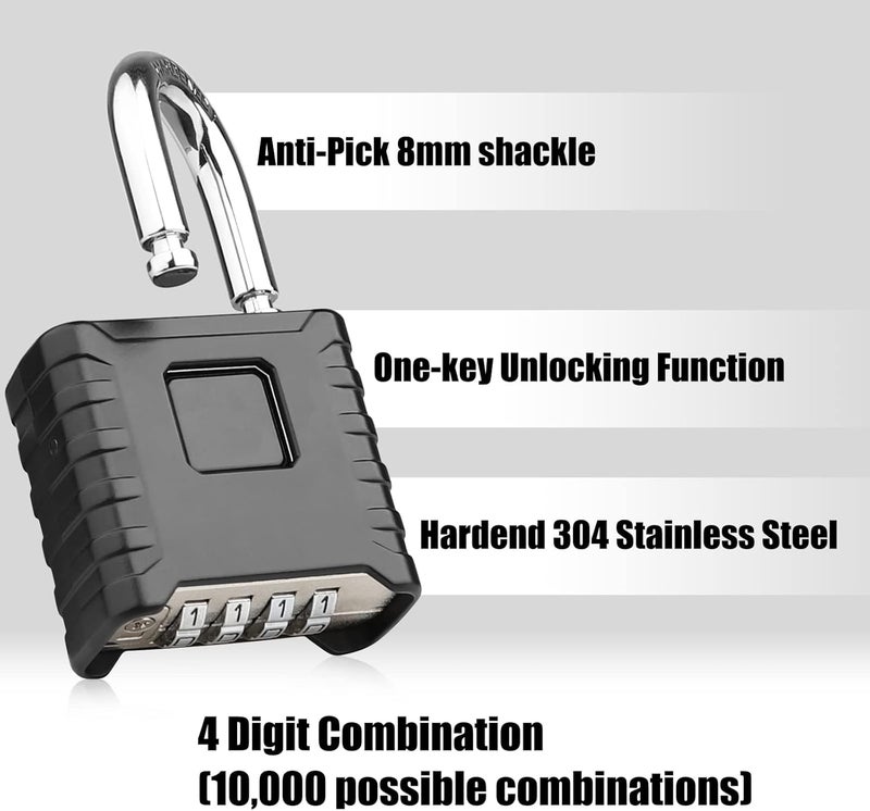 Diyife 2 Pack Heavy Duty Combination Padlock [One-Touch Unlock], Large Outdoor Weatherproof Padlock, High Security, Design of Hidden Password Suitable for Locker, Home, School, Garage (Black+Silver) - Image 3